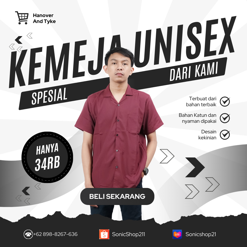 kemeja polos pria kerah V neck pendek