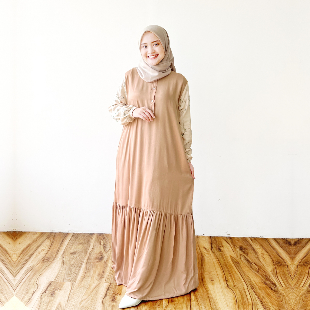 Gamis Dewasa Homey Dress Shabrina Series By Dianhijab.id - Bahan Rayon Viscose Adem Nyaman Bisa COD-SHABRINA S.PEACH