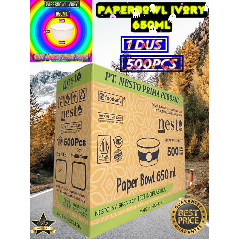 isi 500pcs Paper bowl 650 ml / Paper bowl putih 650ml / Paper bowl ivory 650 ml / Paper bowl 650 ml