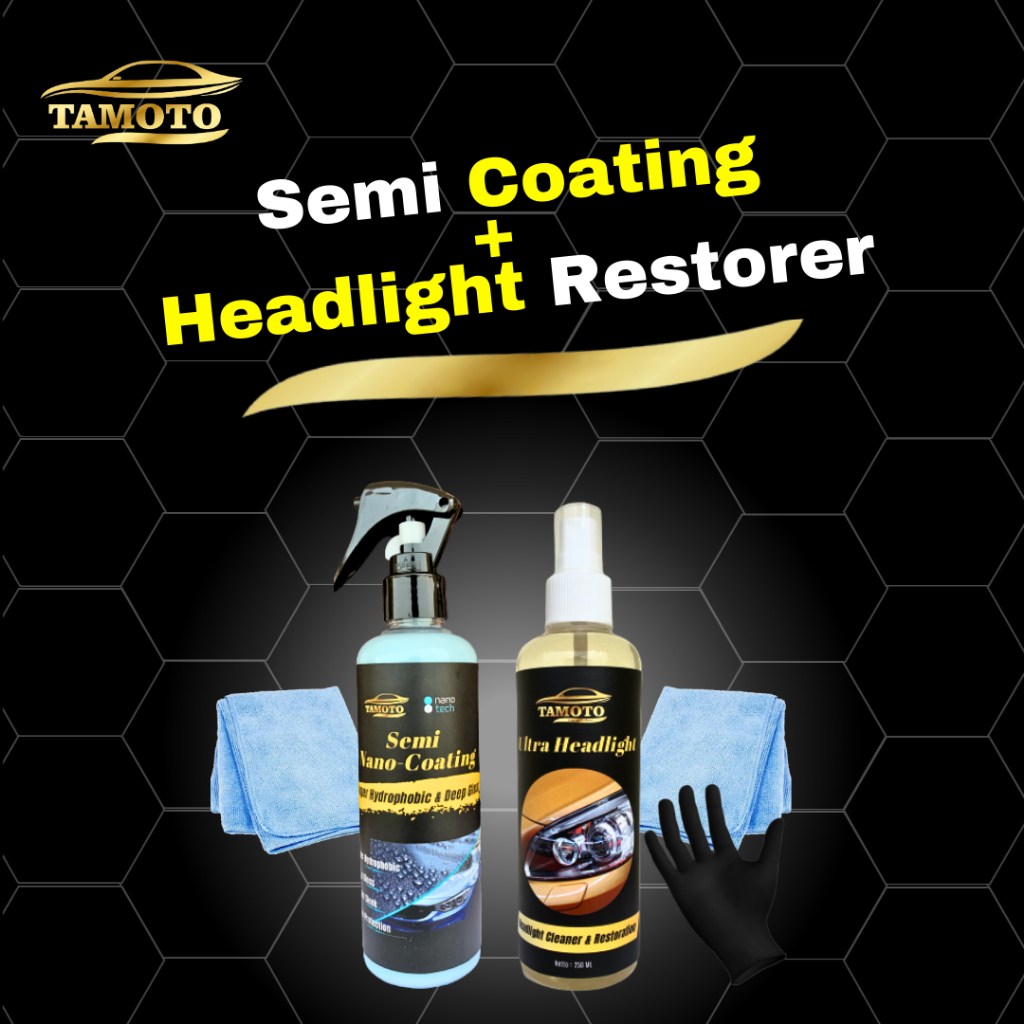 [PAKET SEMI COATING + HEADLIGHT] Pengkilap body & pembersih mika kaca lampu depan mobil dan motor