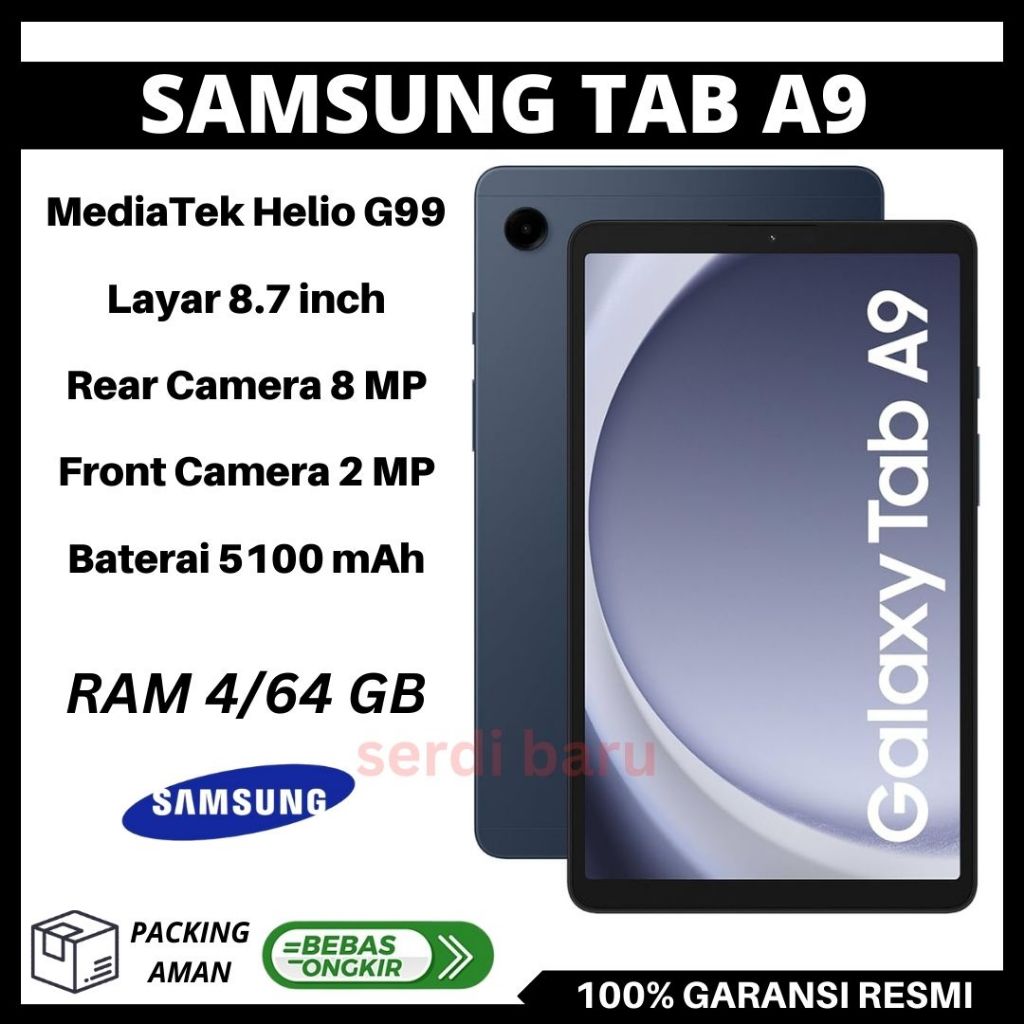 SAMSUNG GALAXY TAB A9 4/64 GB GARANSI RESMI, SAMSUNG TABLET A9 JARINGAN 4G