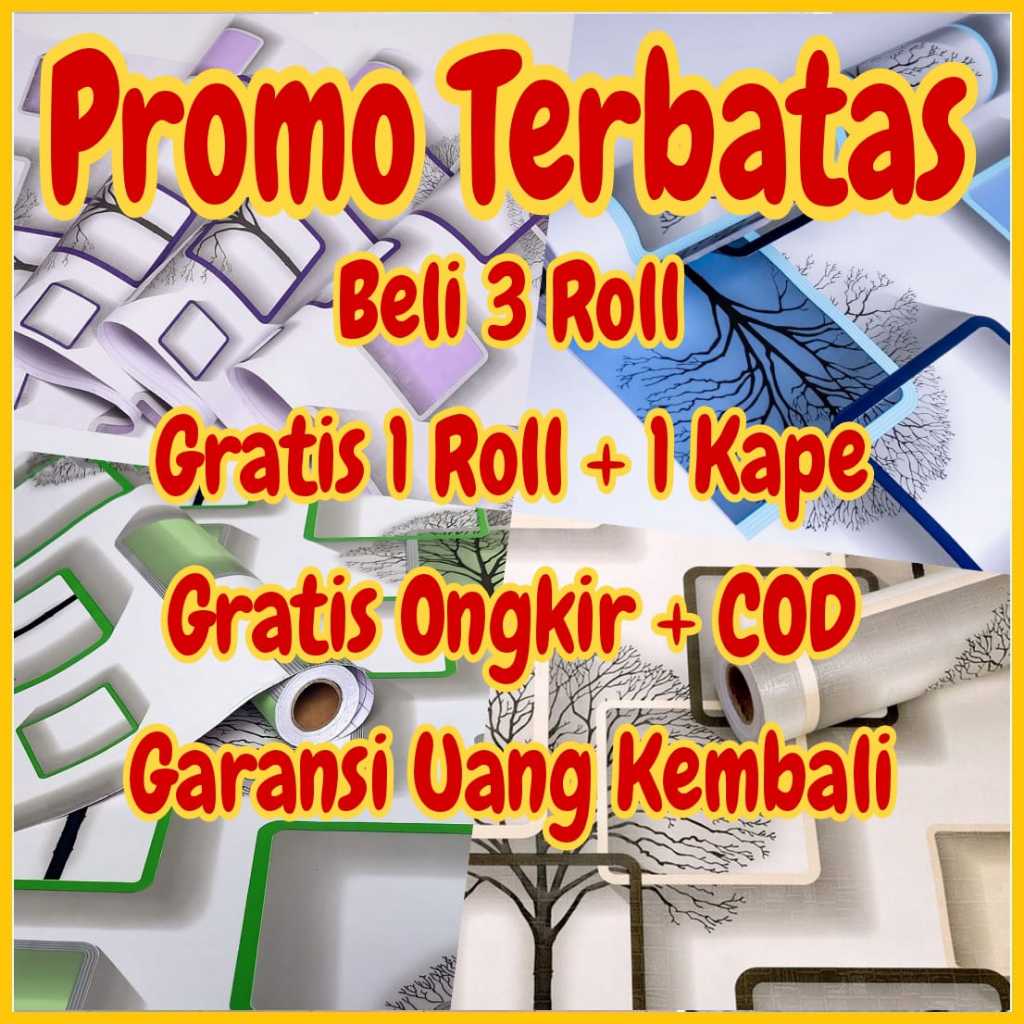 Wallpaper dinding kamar tidur ruang tamu wallpaper dinding 3d MOTIF KOTAK 3D BIRU UNGU HIJAU KUNING