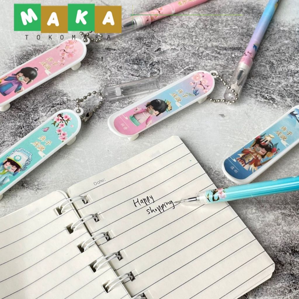 

pulpen gantungan skate board besar cewe anime api PG 1027 pen gel skate board pena tinta cair bolpen perlengkapan alat tulis kantor sekolah