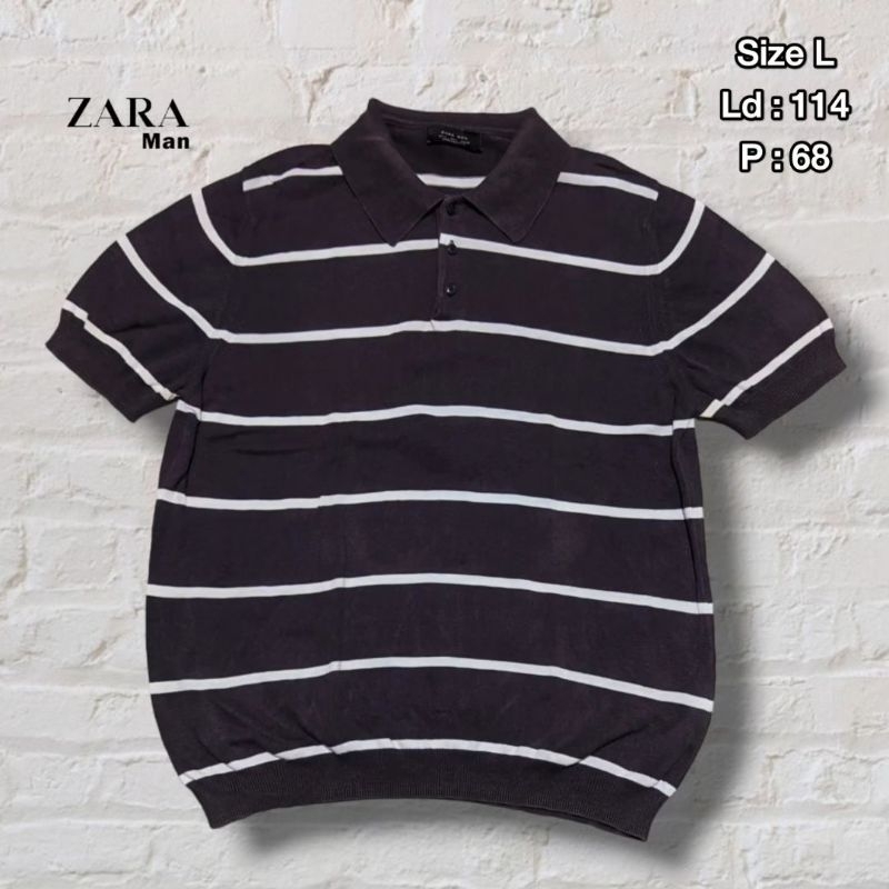 Kaos Polo Shirt Salur Stripe Zara Man Original Second Preloved