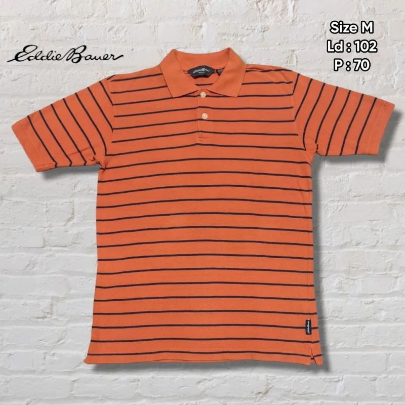 Kaos Polo Salur Stripe Eddie Bauer Orange Original Second Preloved