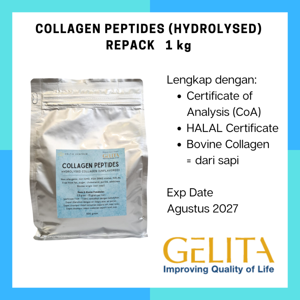 Collagen Peptides Hydrolysed 1kg - Repack - HALAL - Bovine - Unflavored
