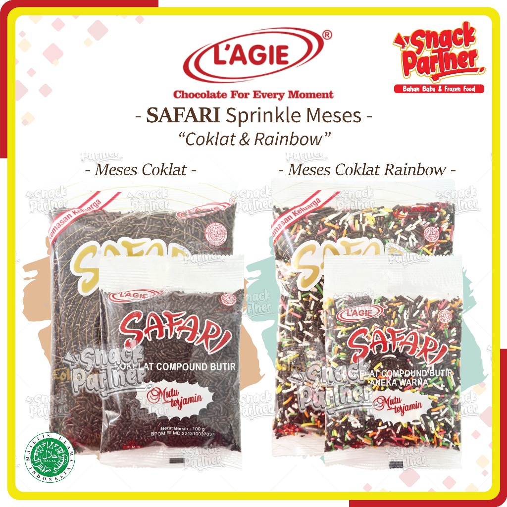 

L'AGIE SAFARI 100 250 GR - LAGIE Meises / Sprinkle Coklat Rainbow - Topping Meses Taburan Donut Roti Kue Cake Chocolate Pelangi Warna-Warni - Timbangan Kiloan Springkle Chocorice Ceres Premium