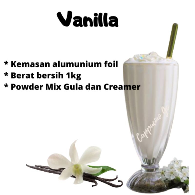 

BUBUK MINUMAN BOBA / SERBUK MINUMAN / POWDER DRINK RASA VANILLA ORIGINAL / VANILA 1KG MIX GULA