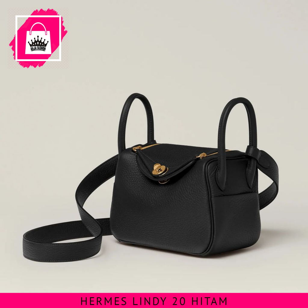 (Hitam) Tas Selempang 0420Hermes Lindy Togo 20 Premium | Tas Wanita Lindy Mini Import Murah