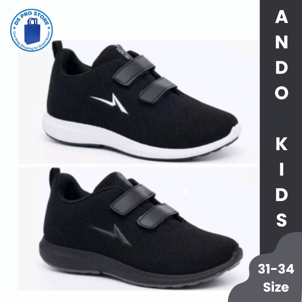 Sepatu Sekolah Ando Hitam Putih Perekat Ukuran 31-34 Original 100% Laki Laki Perempuan Dewasa dan An