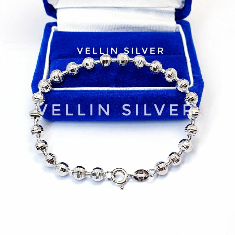 Gelang Tangan Biji Lada Ukir Perak 925 Lapis Emas Putih - Gelang Biji Merica Silver 925