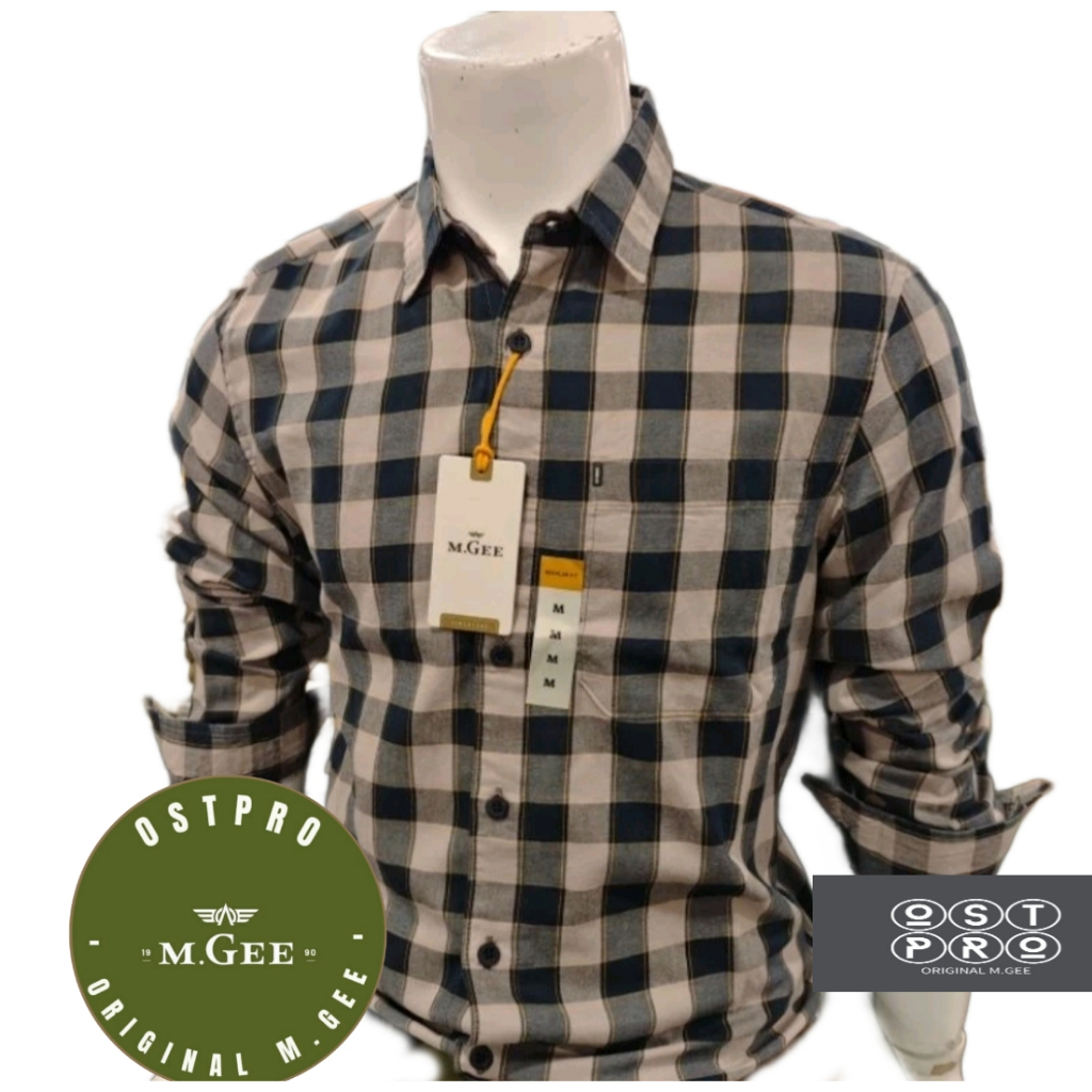 Kemeja MGEE Original - Kemeja kerja Lengan Panjang Kotak Kotak Original MGEE Grey Texas C018