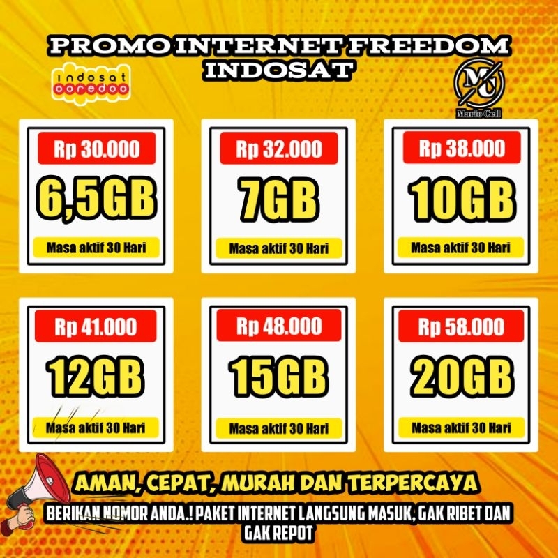 PROMO INTERNET DATA INDOSAT FREEDOM MURAH 24 JAM FULL 1GB 2GB 3GB 4GB 5GB 5,5GB 6GB 6,5GB 7GB 8GB 8,