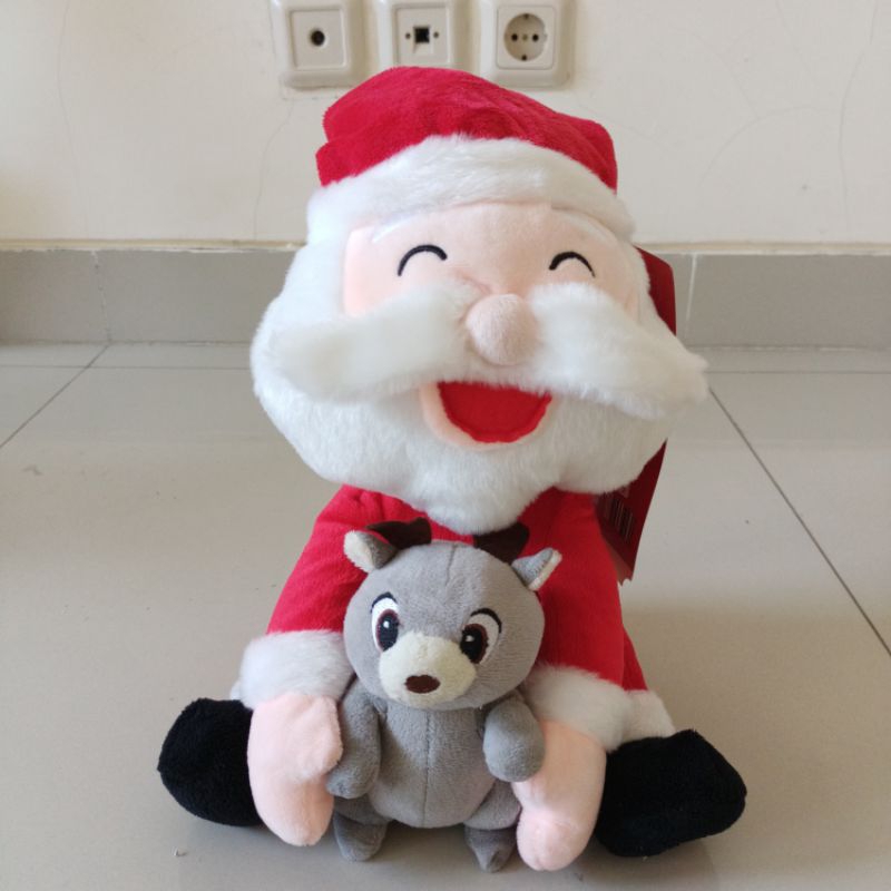 Boneka bersuara musik Natal santa Claus Sinterklas with rendeer rusa