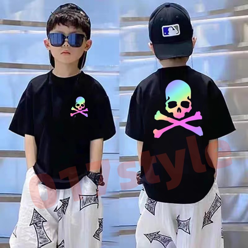 SKULL - Kaos Distro Anak Nyala - T-shirt Anak Reflektive Rainbow Nyala - Kaos Anak Laki Laki