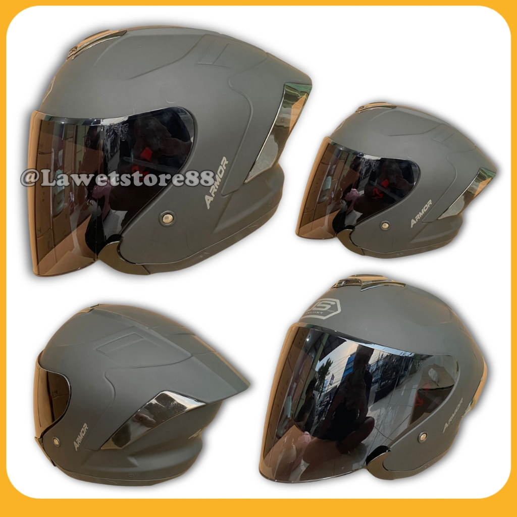 Helm Sepeda Motor Half Face Js Yakuza Armor Solid Polos Helem Pria Wanita Dewasa Standar Sni Sport P