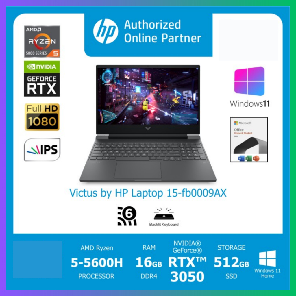 HP VICTUS 15-FB0009AX RYZEN 5-5600H 16G 512G RTX3050 4GB 15.6" OHS W11