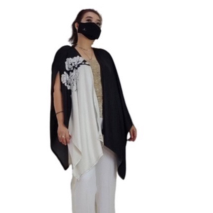 Outer Tali Big Size Lengan Kelelawar Batwing Loose Satin Maxmara  Gesyal Luaran Motif Hitam Putih Mo