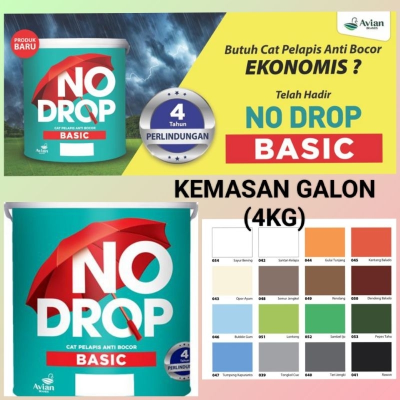 No drop basic cat pelapis anti bocor kemasan galon,4kg,cat anti bocor no drop basic 4kg