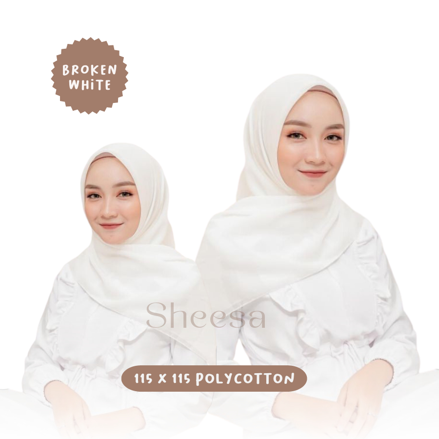 Bella Square Polycotton Hijab Segiempat Warna Broken White