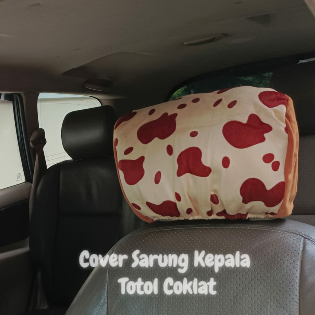 Bantal Mobil - Cover Sarung Sandaran Kepala Kursi Mobil Motif Print Hewan Sapi Totol - Totol