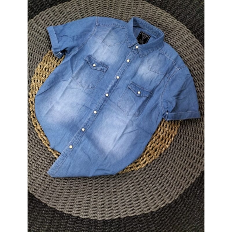 KEMEJA JEANS LENGAN PENDEK IMPORT BAHAN JEANS KEMEJA PRIA TERLARIS MODEL STANDAR