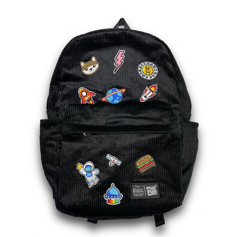 Tas Punggung Ransel Backpack Corduroy Full Black Patch Thisplan