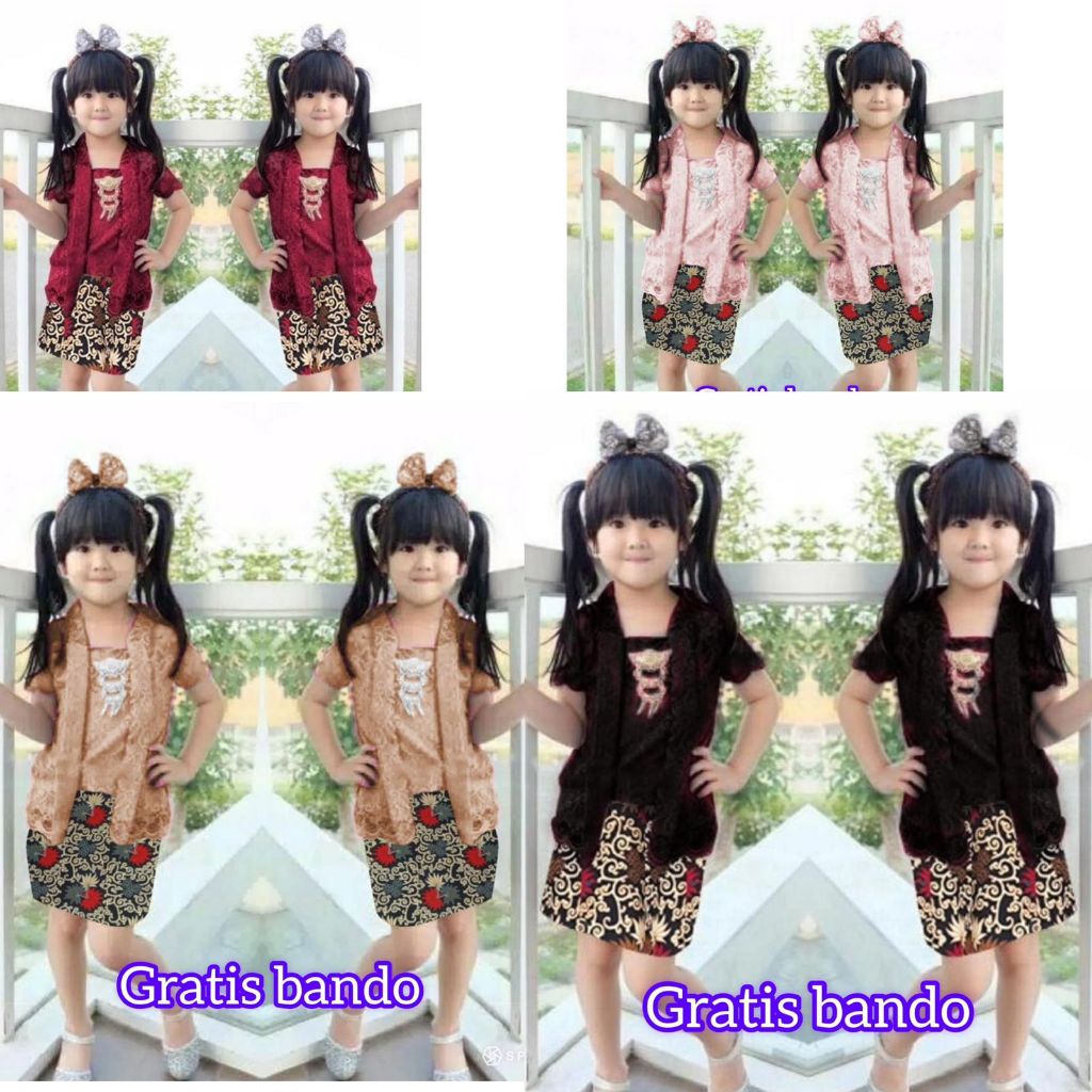 Kebaya Encim Anak Kebaya Kutu Baru Modern Anak Perempuan Rok Pendek Setelan Baju Adat Jawa Bali Jogj