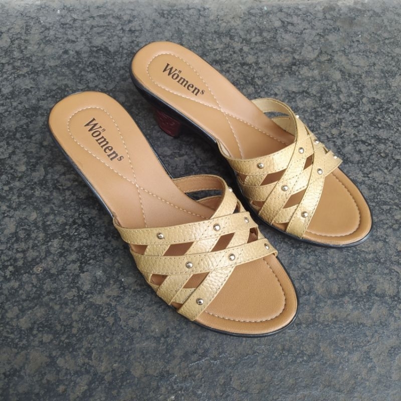 Sandal Wanita Kulit Asli Sandal cewek hak kuat Sandal selop cewek