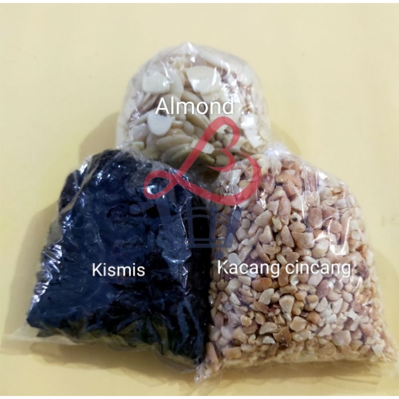 

Kismis,Kacamg Almond,Kacang Cincang