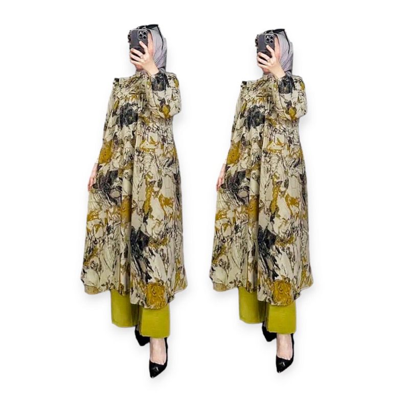 Setalan Long Tunik Wanita Nadira Setelan kulot wanita oneset tunik panjang setelan celana