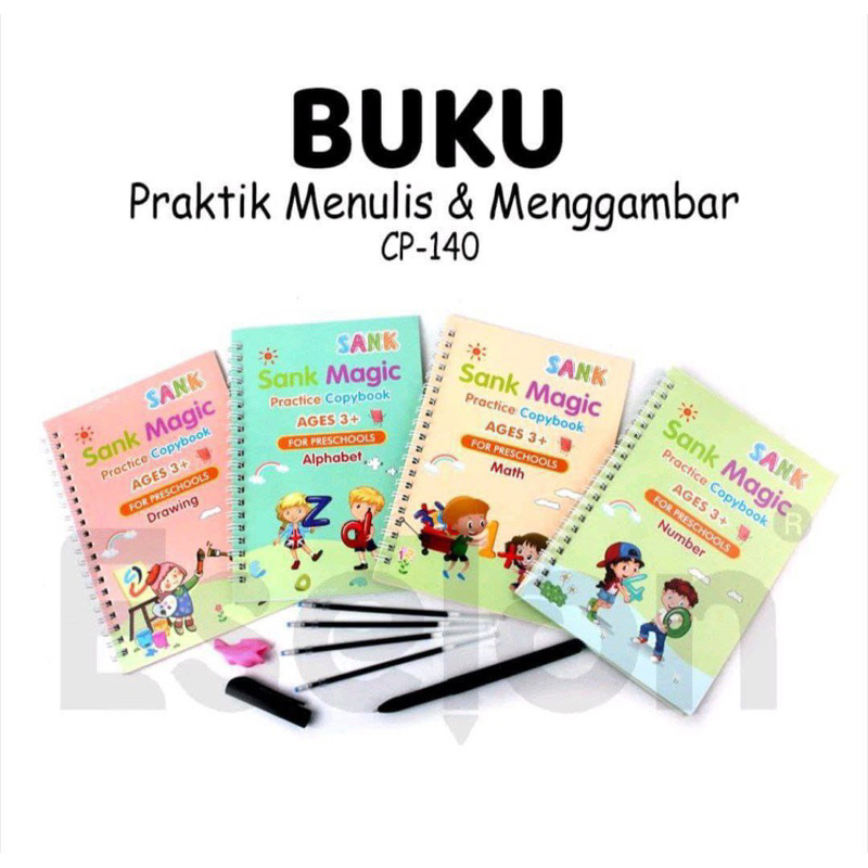 

ALAT TULIS MAGIC / 1 set dapat 4 buku dan pena