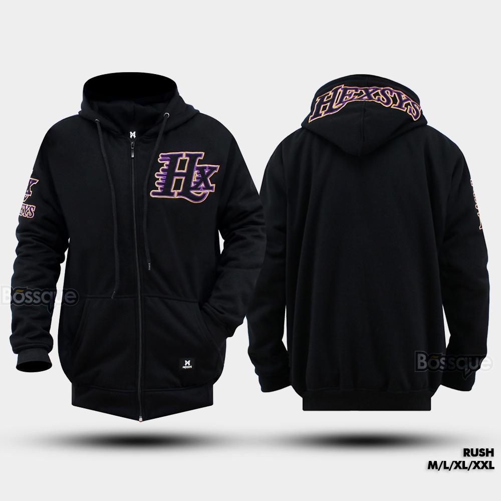 Bossque X Hexsys - Rush Hoodie Bordir Zipper Sweater Pria Pullover Mythology Jaket Hoodie Jaket Pria