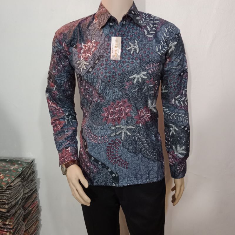kemeja batik bunga abu soft original arta batik super KODE 008 l batik pria lengan panjang l batik p