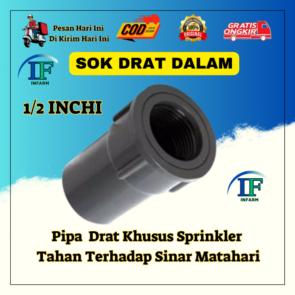 SPRINKLER PERTANIAN SPRINKLER SAMBUNG PIPA DRAT DALAM 1/2 INCHI INNFARM