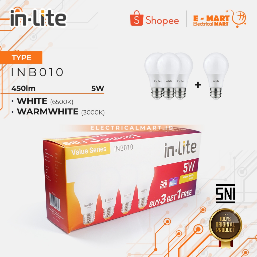 INLITE PAKET BELI 3 GRATIS 1 Multipack VALUE INB010 Led Bulb 5W 7W 9W 12W 15W 18W