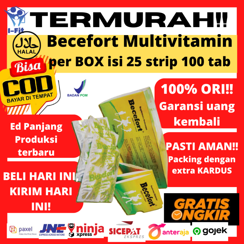 Becefort per 1 Box Multivitamin isi 25 strip 100 tablet Vitamin C B kompleks E Becom C Enervon C REA
