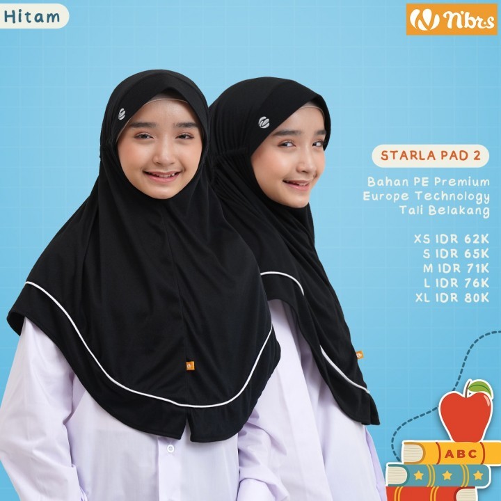 KERUDUNG SEKOLAH STARLA PAD 2 ORIGINAL BY NIBRAS HIJAB BAHAN KAOS PRE PREMIUM JUMBO SIZE S M L XL JI