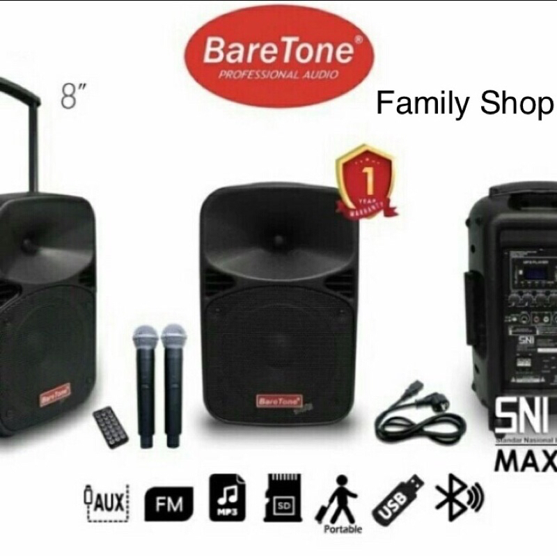 Speaker Portable Aktif BARETONE 8" MAX 8 EB Original Garansi Resmi