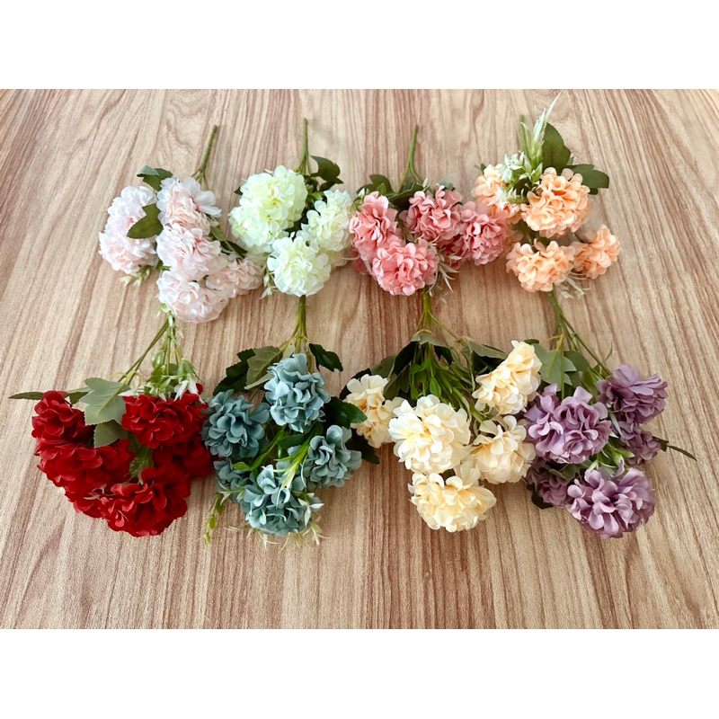 Flowery Bee - Bunga Krisan Pompom Artificial Aster Palsu Bahan Dekor Buket Mawar Hias Mahar Dekorasi