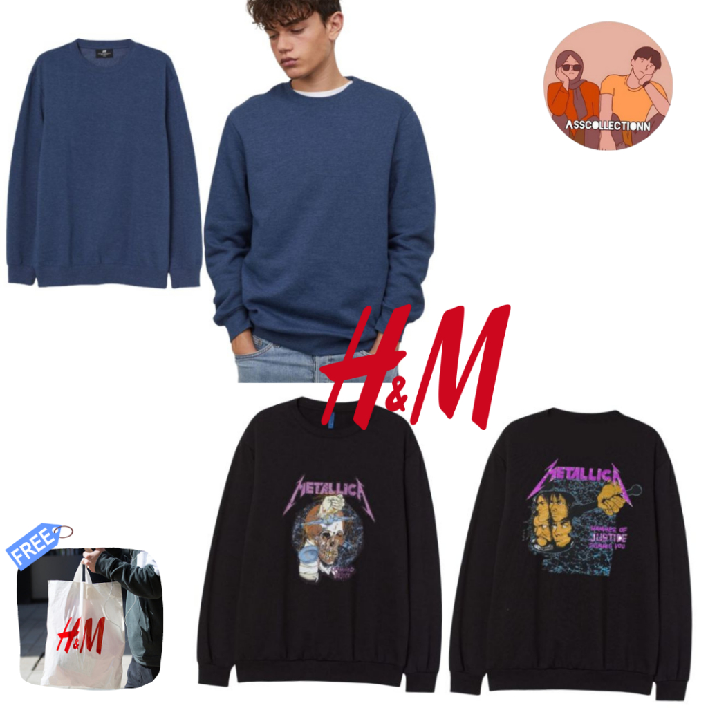 crewneck h&m dark blue marl / Metallica hammer of justice black