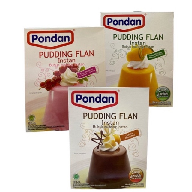 

Pondan Pudding Flan Instant Halal 180g / 180 gram Bubuk Puding Instan Varian Rasa Chocolate Choco Cokelat Coklat / Stroberi Strawberry Flavor / Buah Mangga Fruit Mango Flavour Ready Pekanbaru Riau Indonesia Gratis Free Bebas Ongkir Ojek Gosend Grab COD