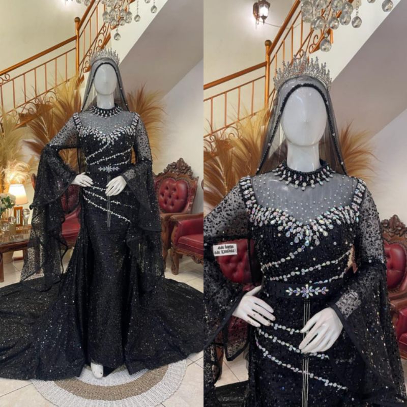 gaun pengantin / gaun pengantin premium / gaun pengantin modern mewah / gaun pengantin lengan teromp