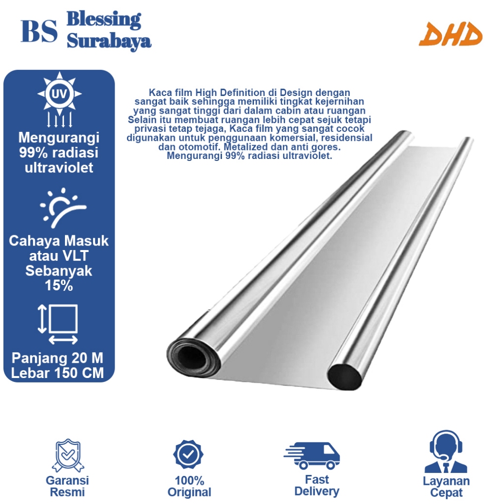 Kaca Film DHD Roll Warna Silver