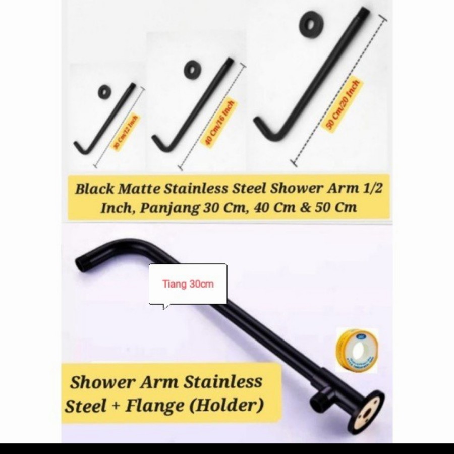 Pipa Shower Hitam - Hanya Pipa tanpa tee shower