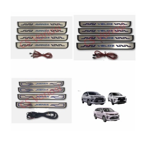 Sill plate Samping Mobil Avanza Xenia Veloz 2021 2022 UP Stainless Lampu LED