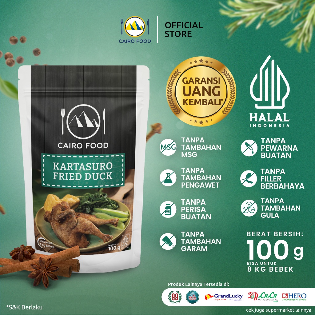

Bumbu Bebek Goreng Kartasuro Sehat – Tanpa MSG, 100% Rempah Murni | Cairo Food - 100 Gram