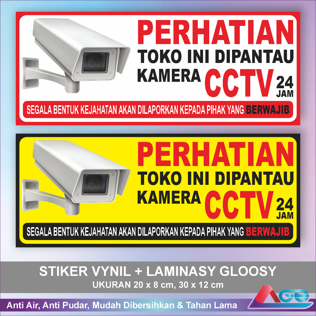 

Stiker Kamera CCTV Area Toko 24 Jam Bahan Vynil Laminasy Glossy Sticker Sign Peringatan Anti Maling Stiker Pengaman Rumah Kantor Anti Air Ukuran Besar