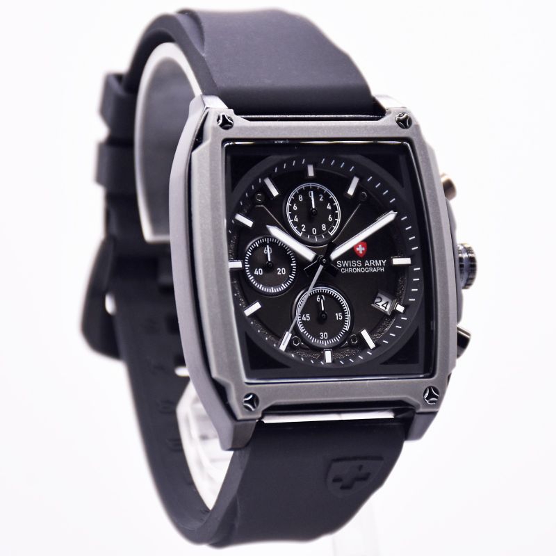 Jam Tangan Pria Swiss Kotak Analog Crono aktif Tali Rubber karet Anti Air Waterproof