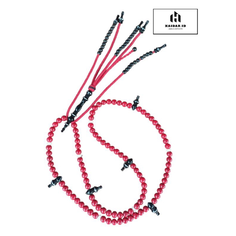 Tasbih Tijani RED CORAL MARJAN - Kombinasi YUSER Hitam - 10mm